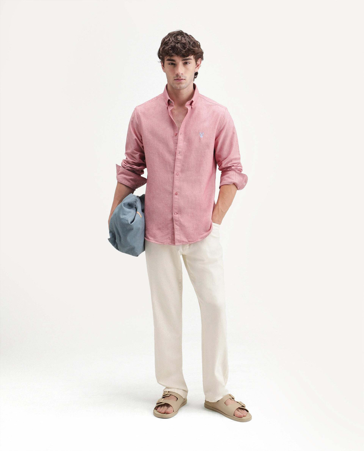Image of RARE RABBIT Men Solid Casual Pink Shirt