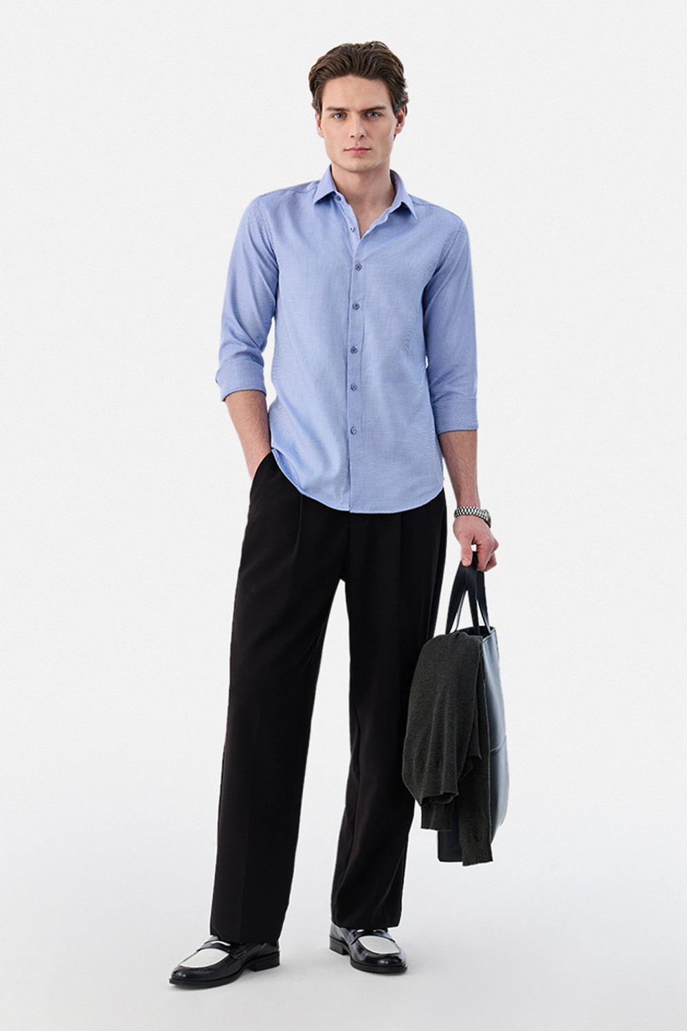 Image of Snitch Men Checkered Formal Light Blue Shirt