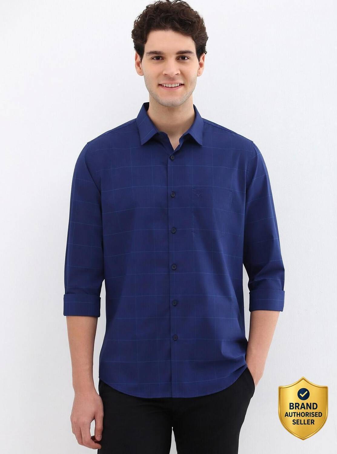 Allen Solly Men Checkered Casual Blue Shirt