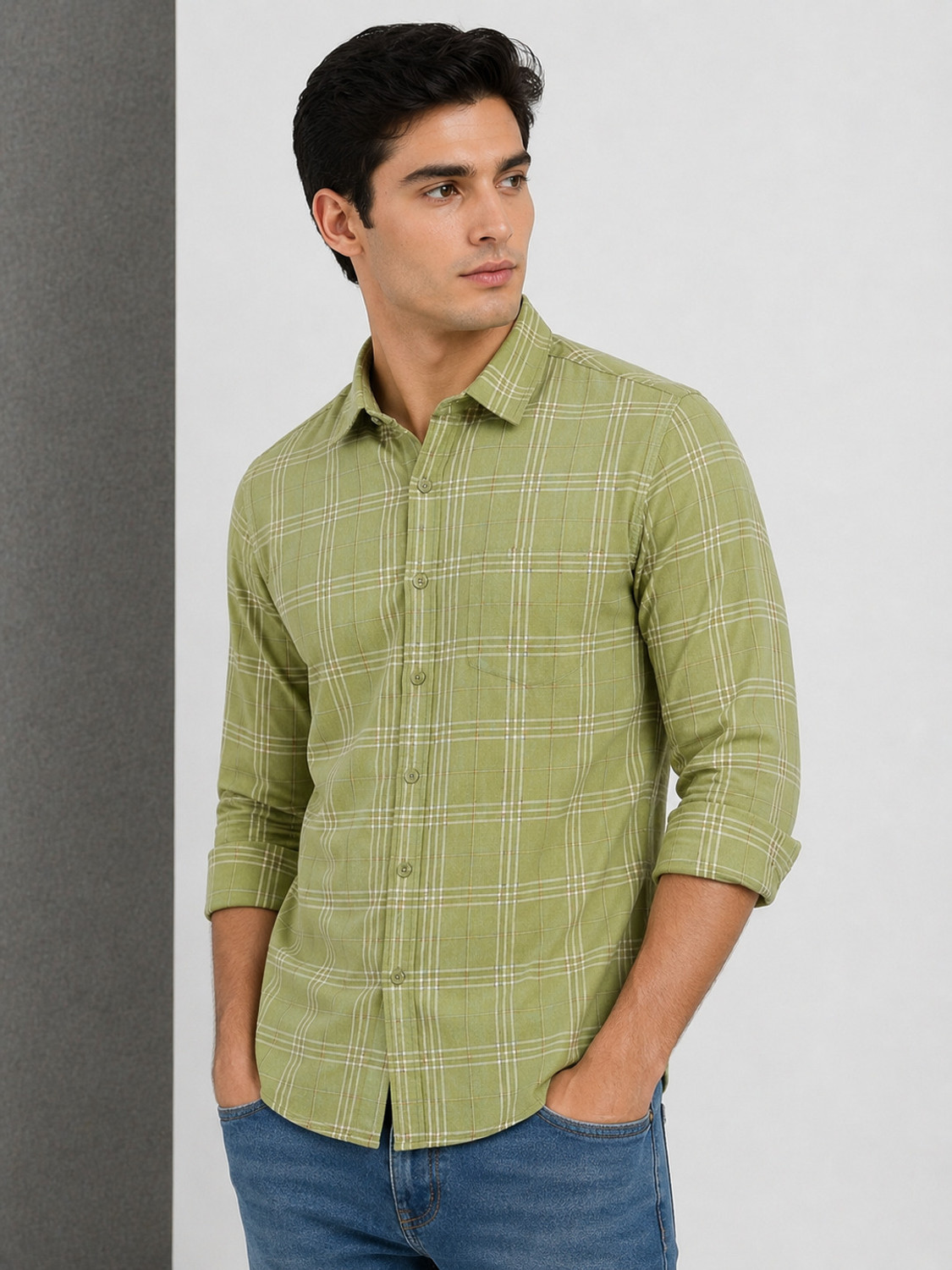 Image of FUBAR Men Solid Casual Light Green Shirt