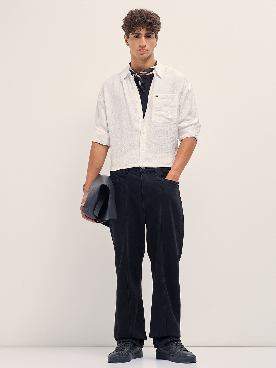 Image of THE BEAR HOUSE Men Self Design Casual White Shirt