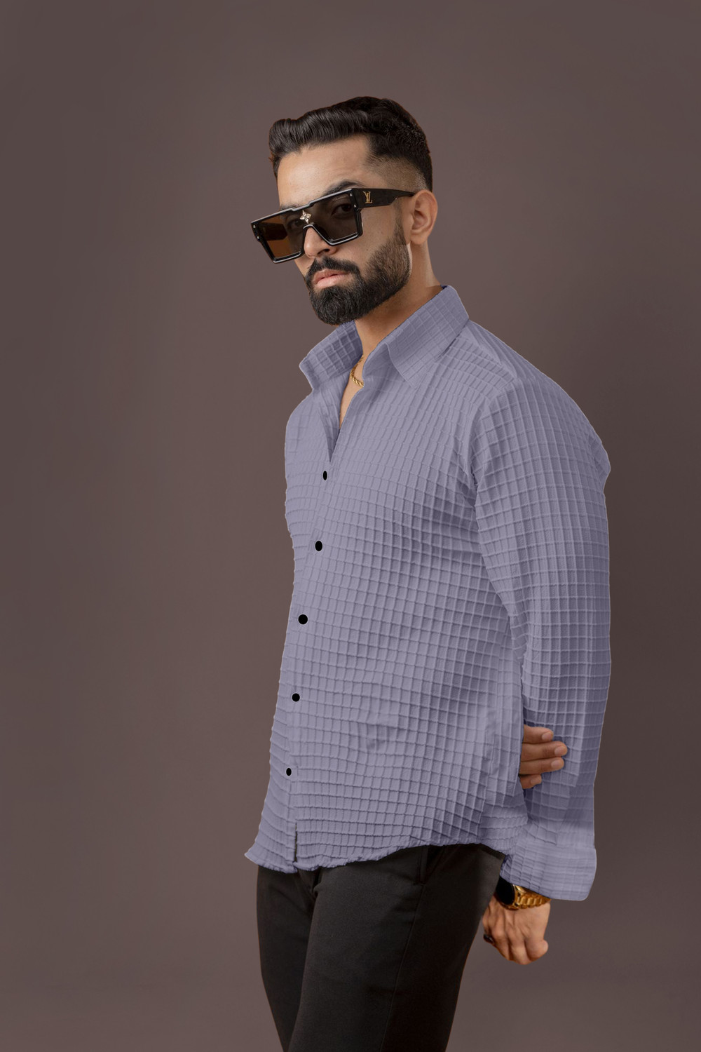 Image of Marmic Fab Men Self Design Casual Grey Shirt