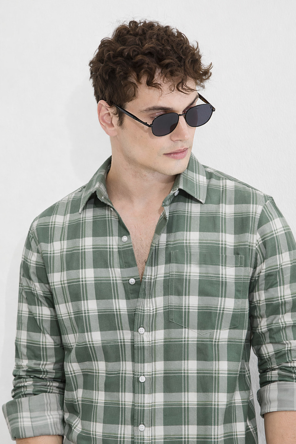 Image of Jai Textiles Men Checkered Casual Light Green Shirt