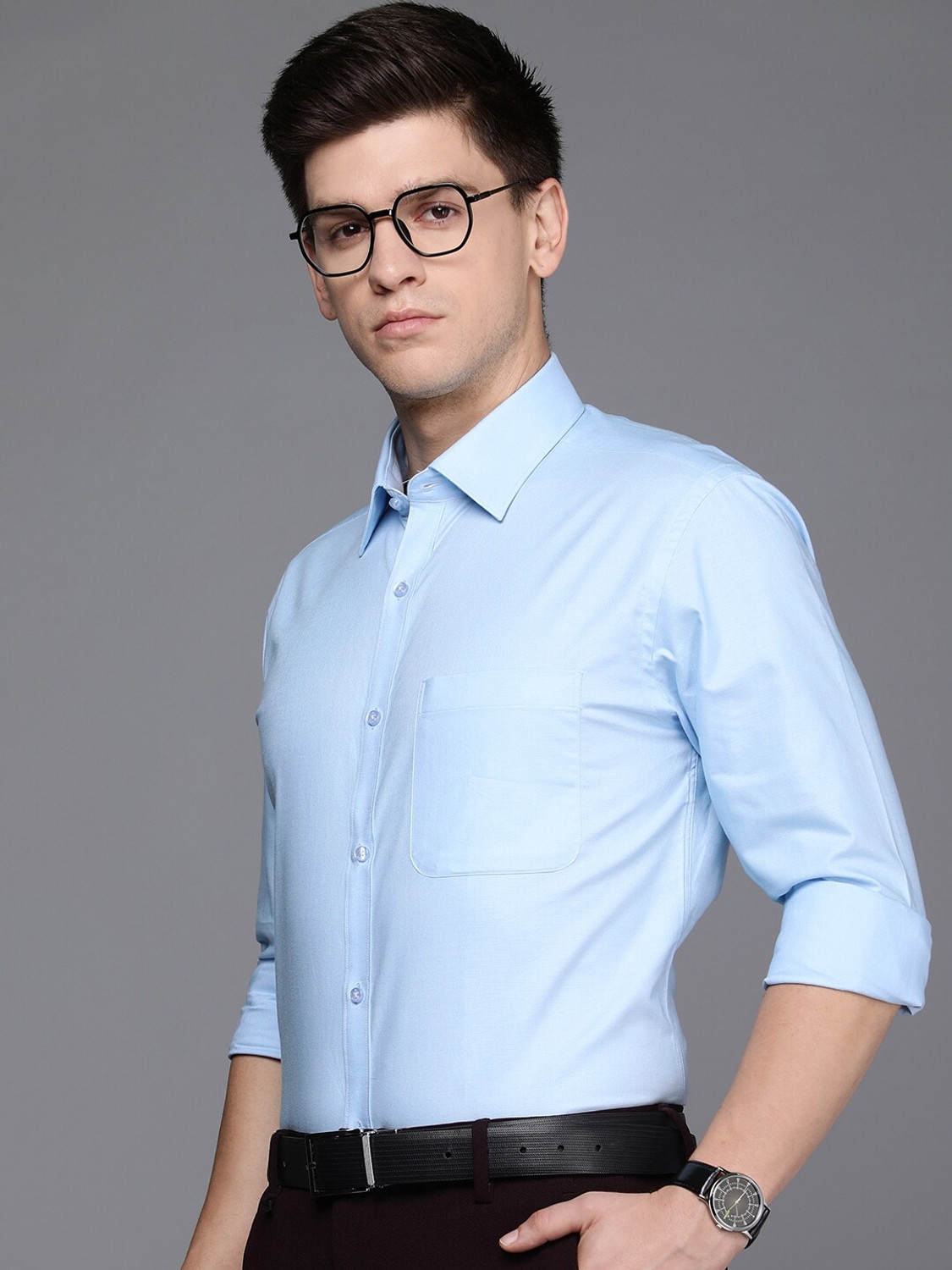 Image of Raymond Men Solid Formal Blue Shirt