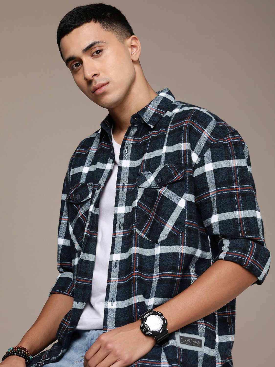 Roadster Men Checkered Casual Blue Shirt