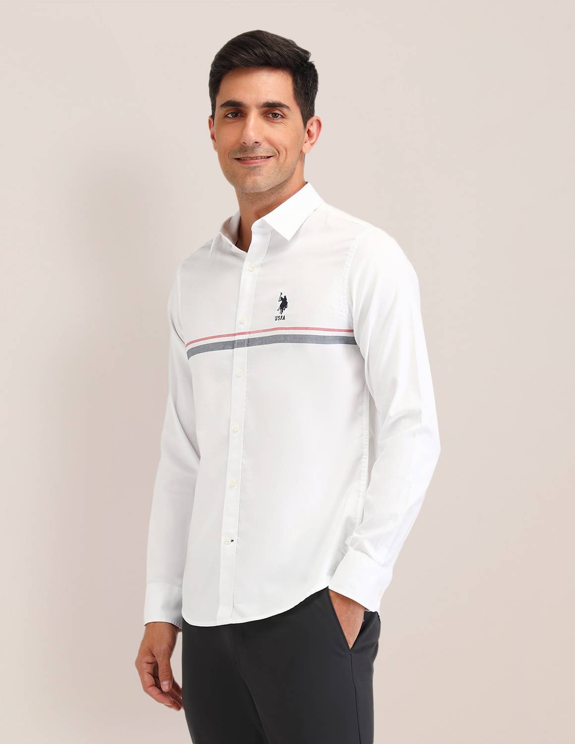 U.S. POLO ASSN. Men Striped Casual White Shirt - Image 4
