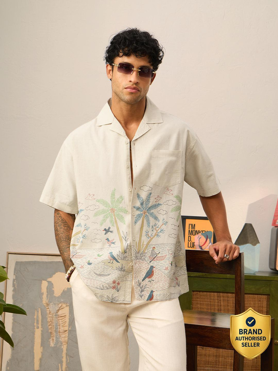 Image of The Souled Store Men Printed Casual White Shirt