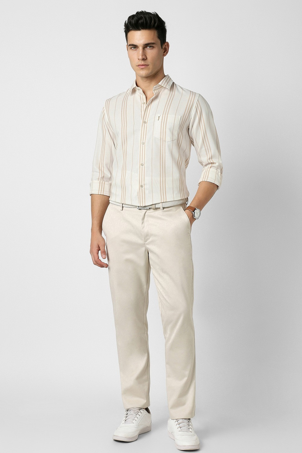 Image of PETER ENGLAND Men Striped Casual Beige Shirt