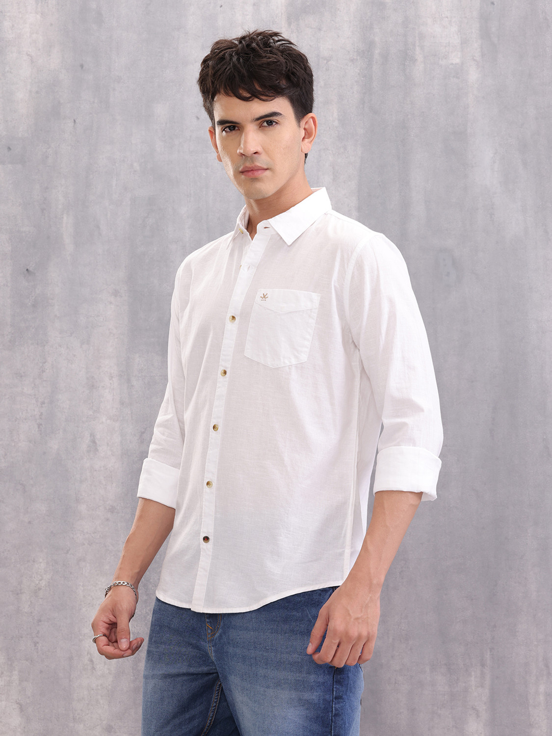 Image of WROGN Men Solid Casual White Shirt