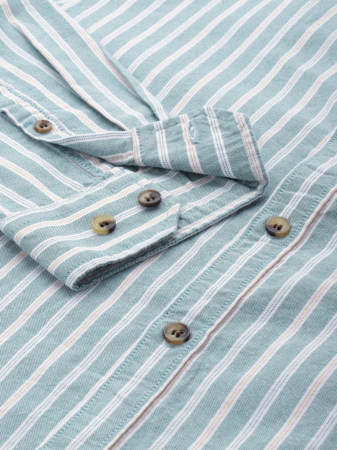 Image of Mast & Harbour Men Striped Casual Green Shirt