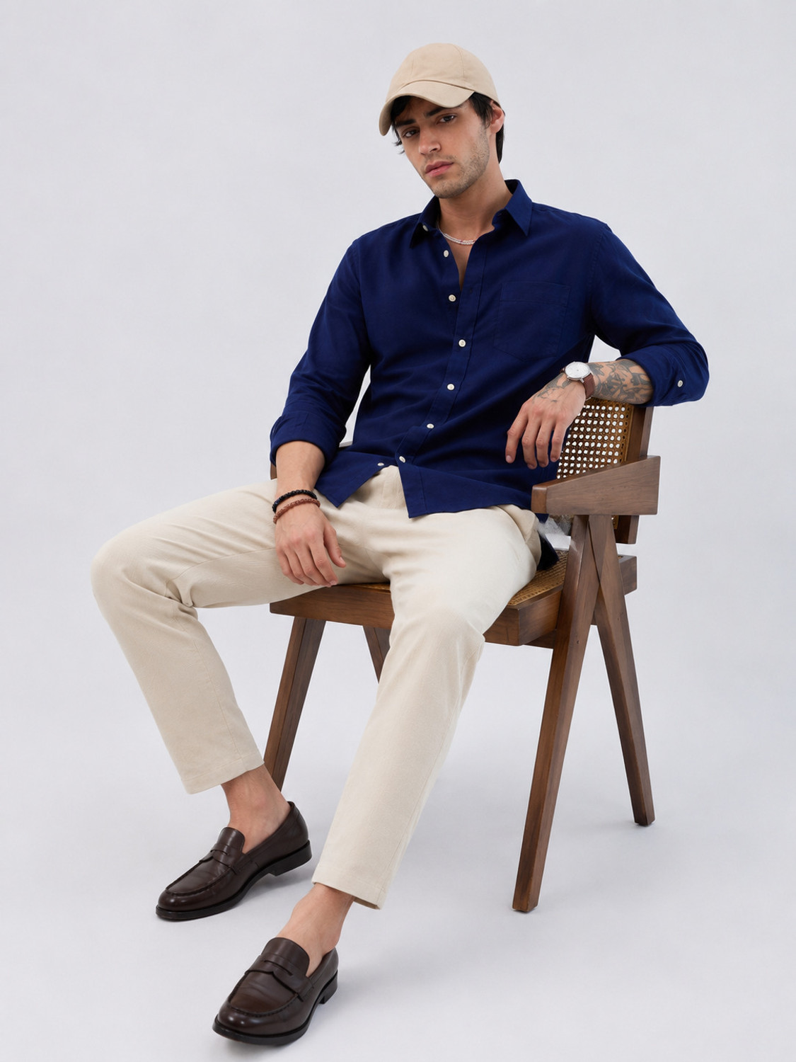 Image of NETTO UOMO Men Solid Casual Dark Blue Shirt