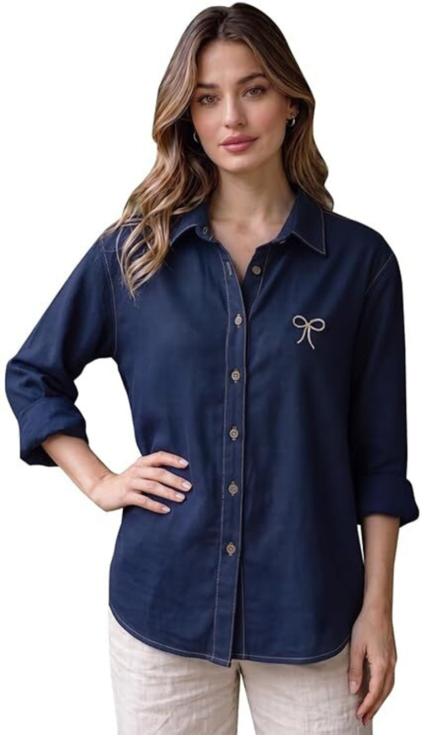Image of BUCCLY Women Regular Fit Solid Spread Collar Casual Shirt