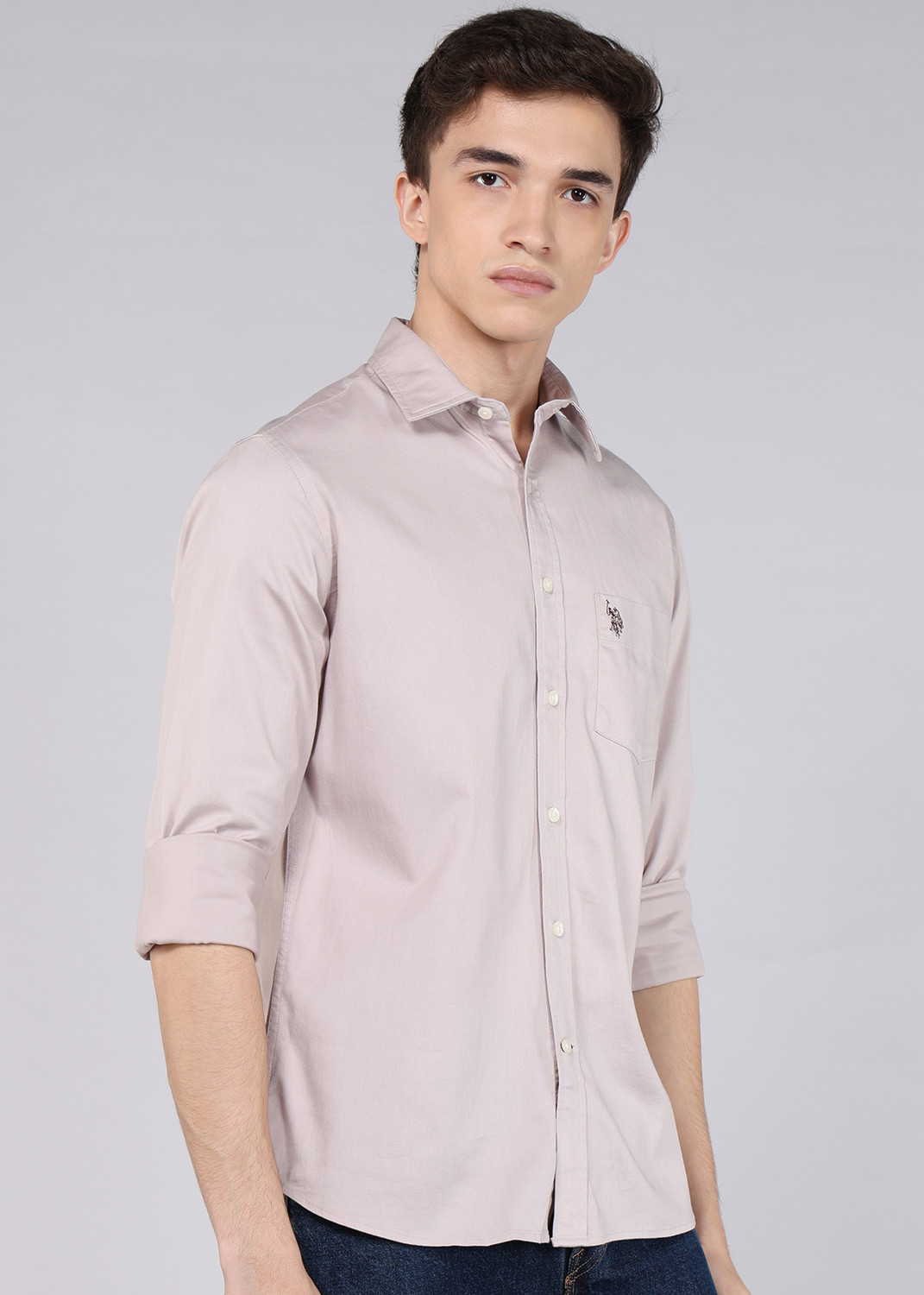 Image of U.S. POLO ASSN. Men Solid Casual Beige Shirt