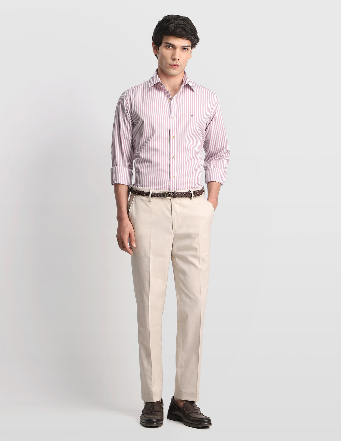 Image of Arrow Sport Men Striped Casual Pink Shirt
