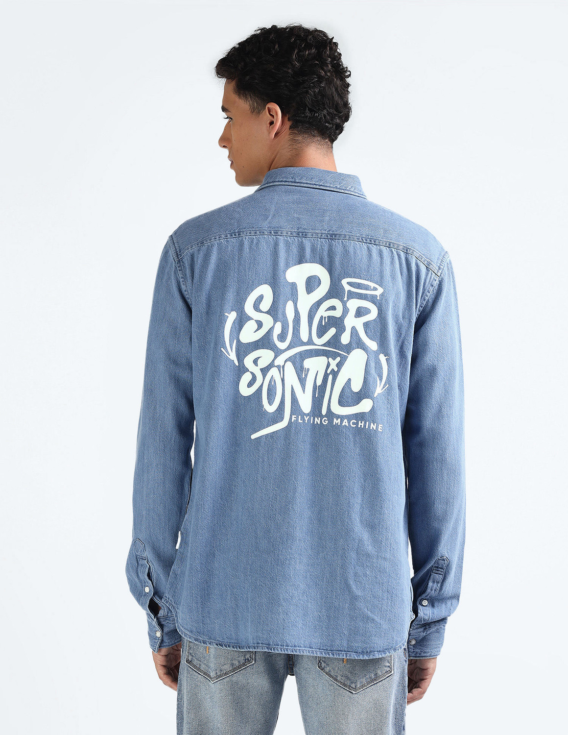 Image of FLYING MACHINE Men Solid Casual Blue Shirt