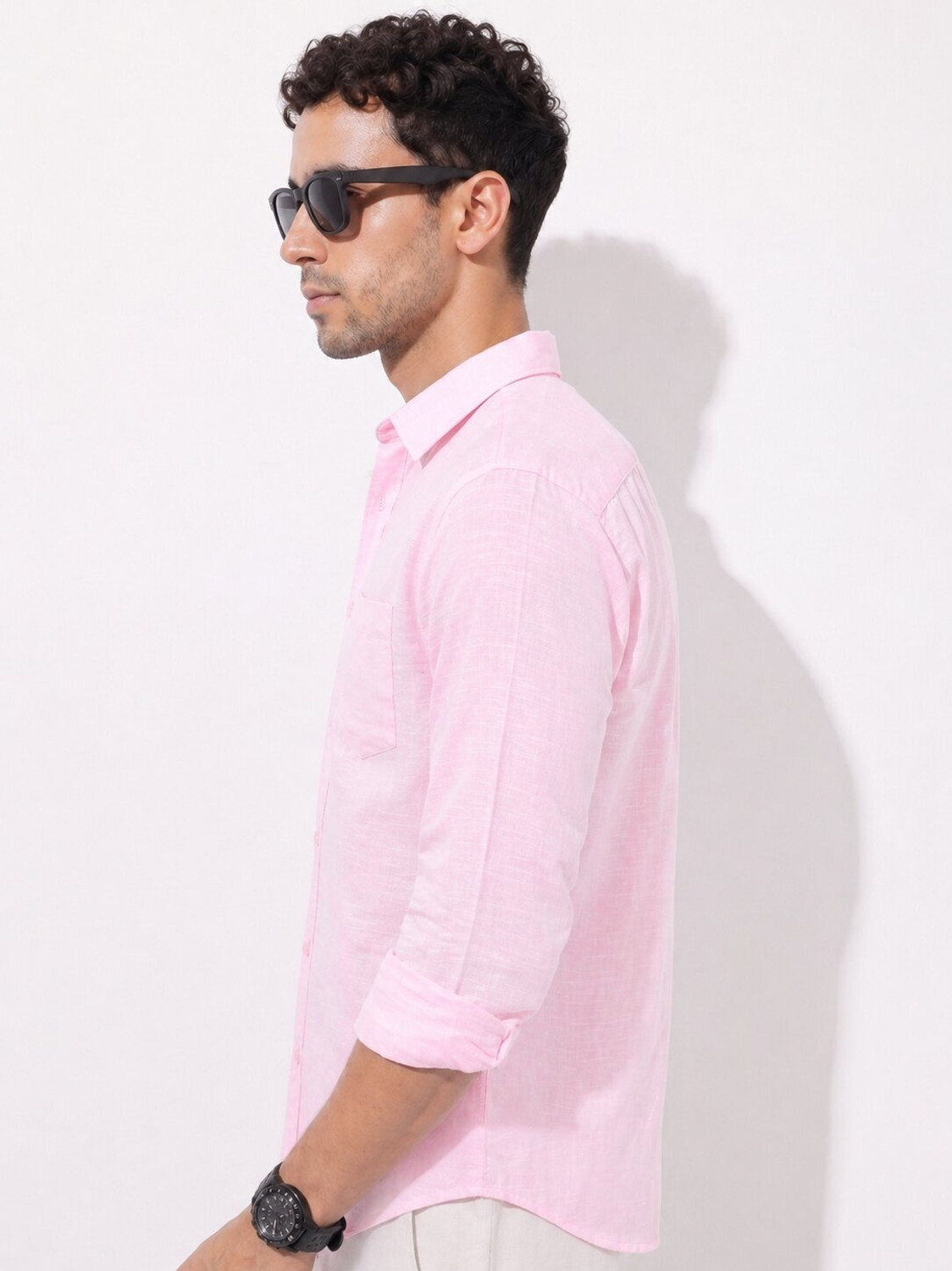 Image of MOHICANS Men Solid Casual Pink Shirt