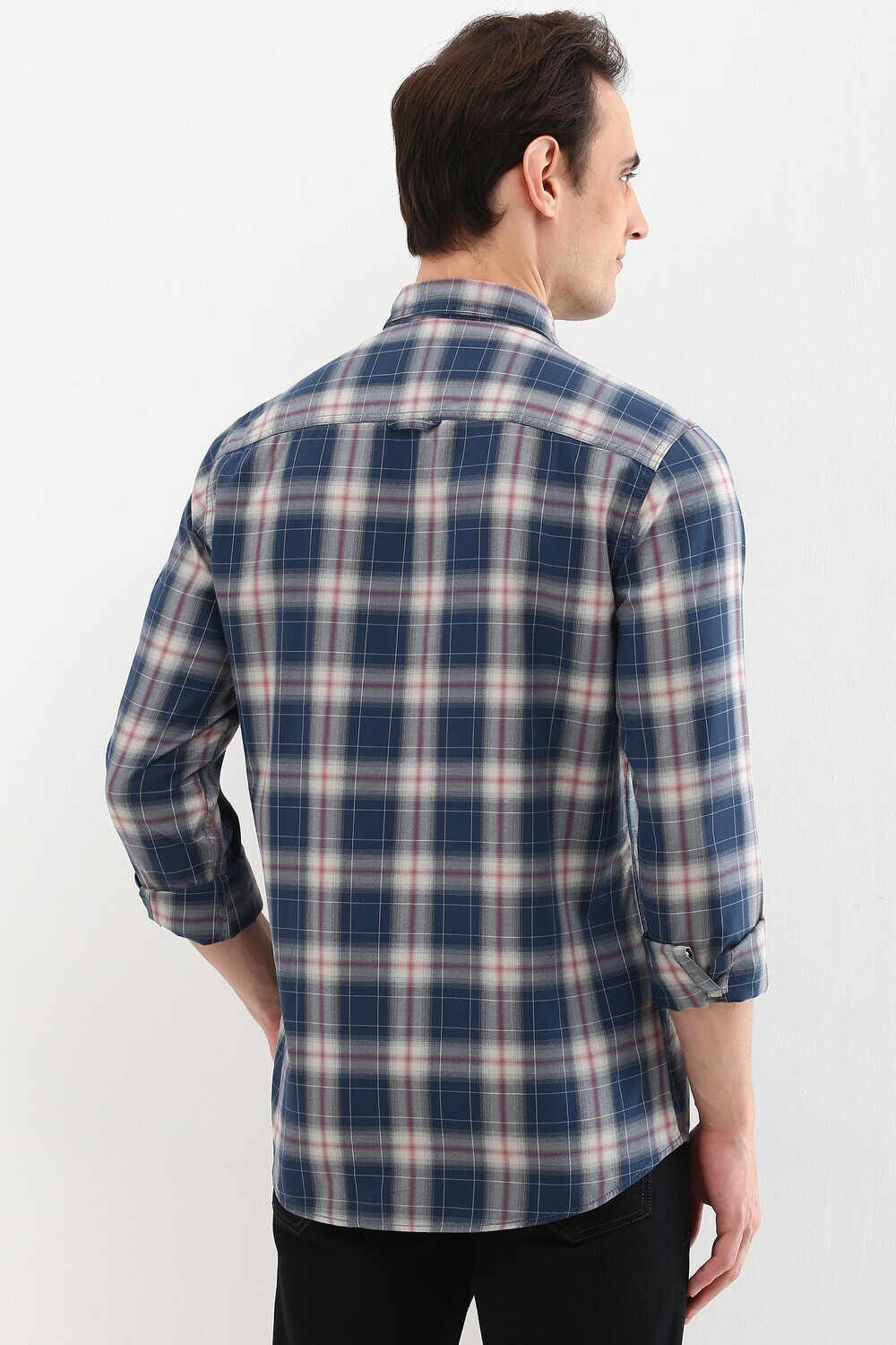 Image of Allen Solly Men Checkered Casual Blue Shirt