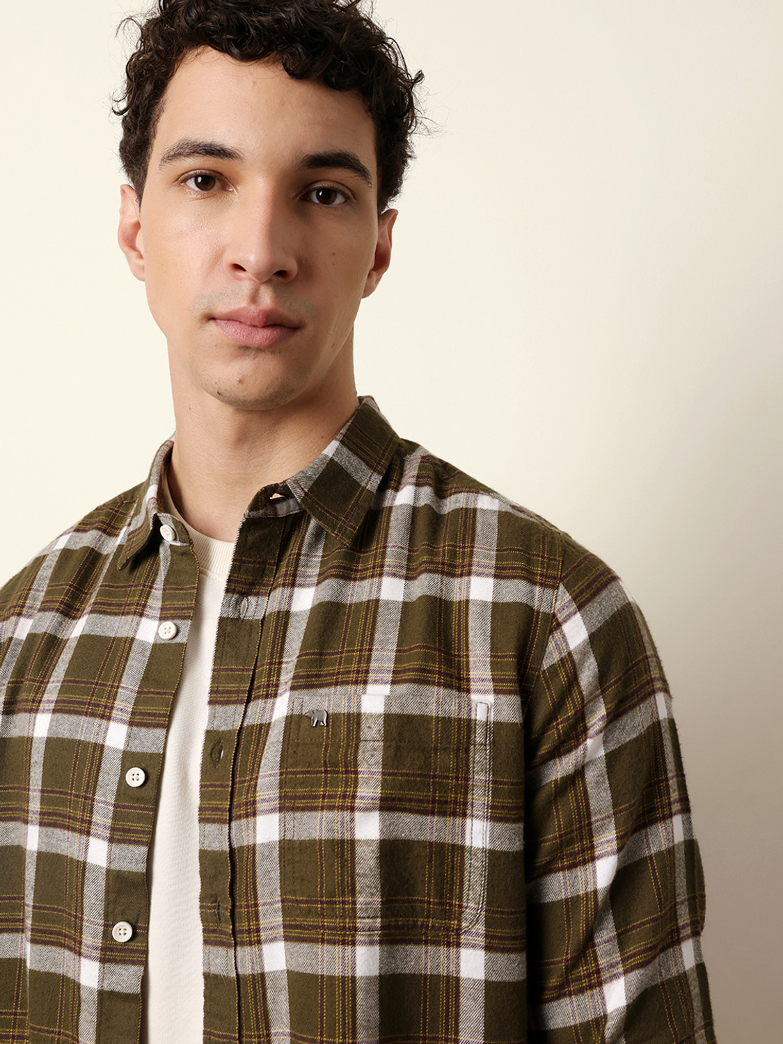 Image of THE BEAR HOUSE Men Checkered Casual Green Shirt
