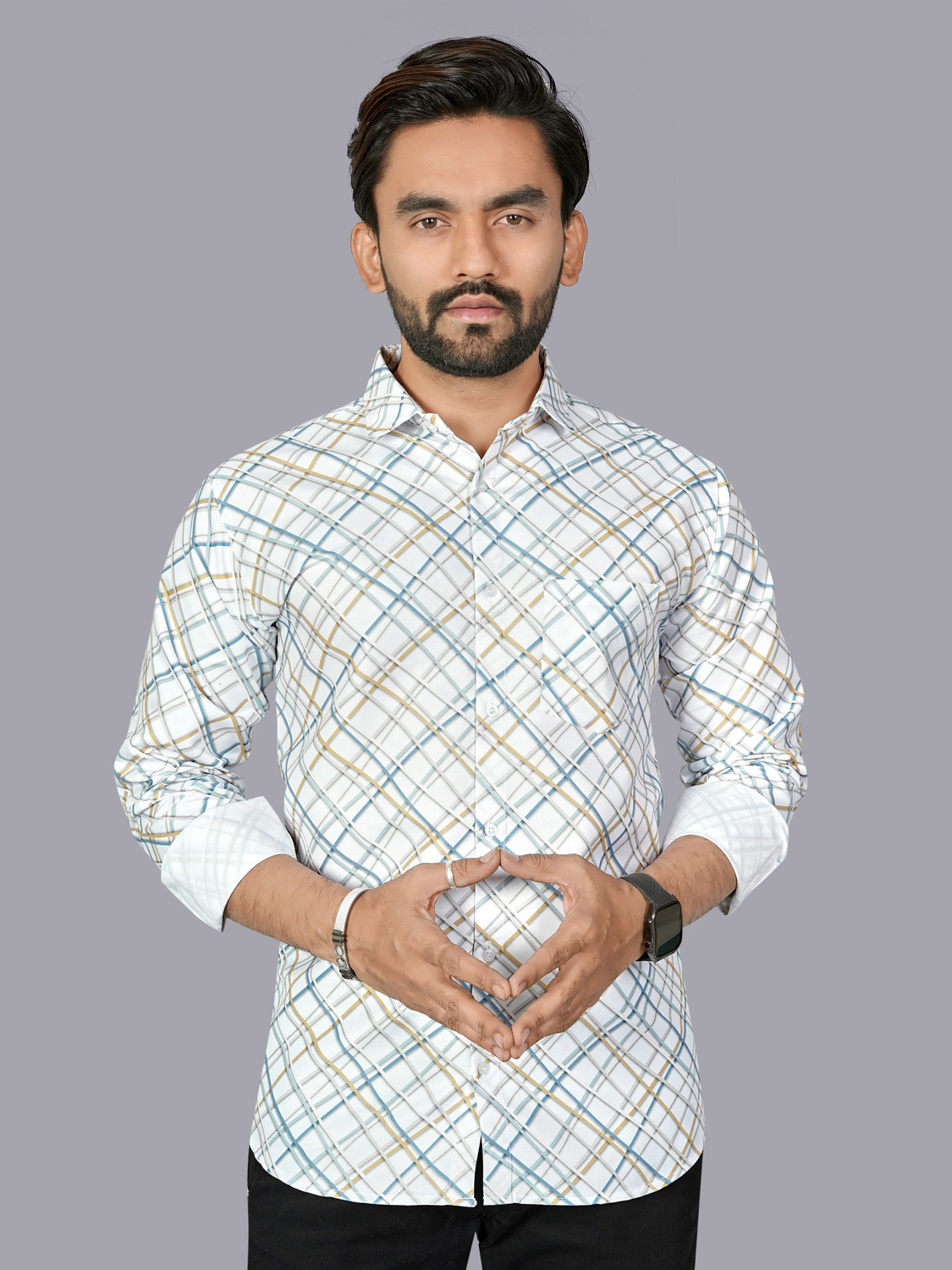 Image of REJIO Men Printed Casual Blue Shirt