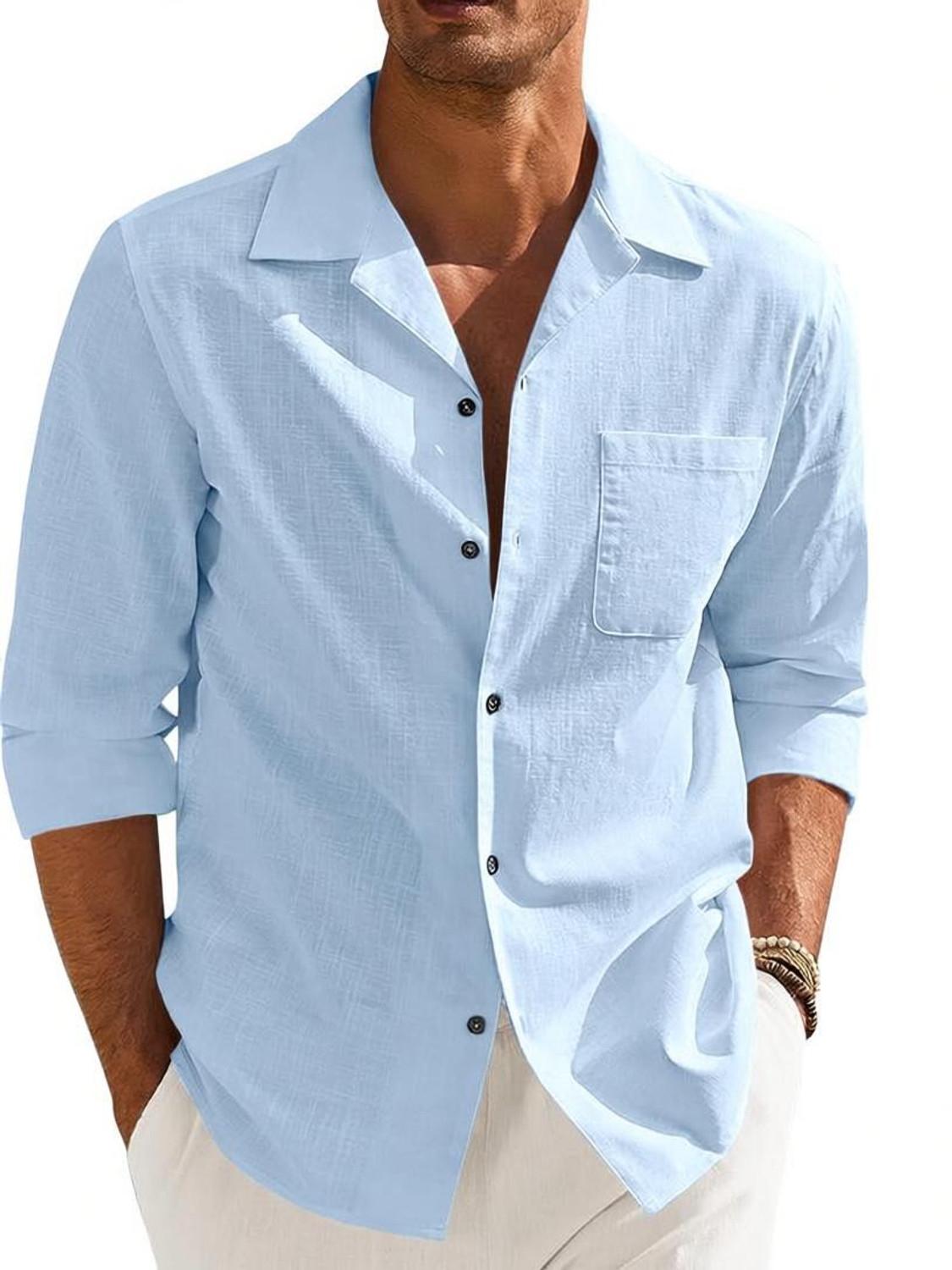 Image of ZARTHA Men Solid Casual Light Blue Shirt