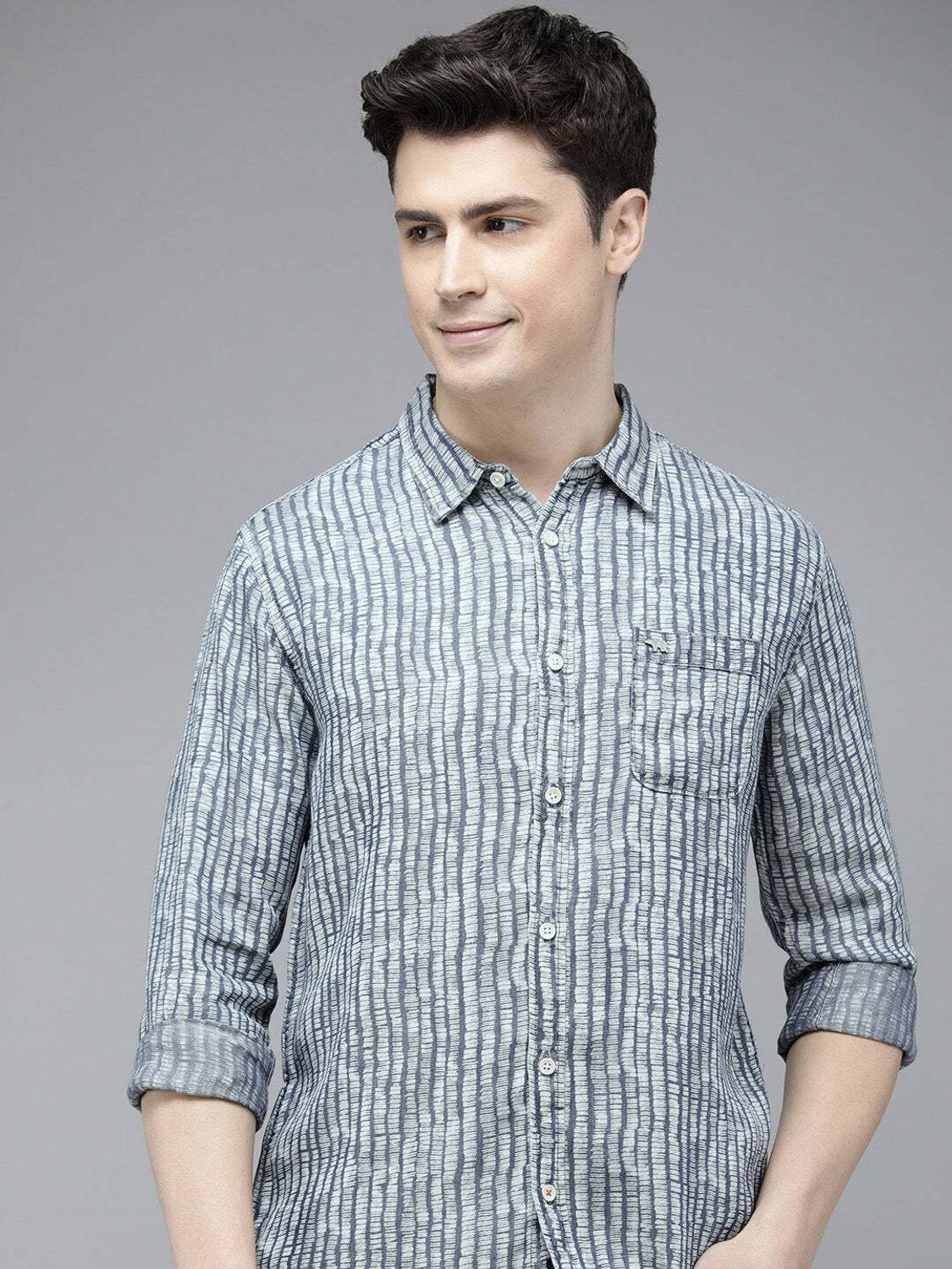 THE BEAR HOUSE Men Self Design Casual Blue Shirt