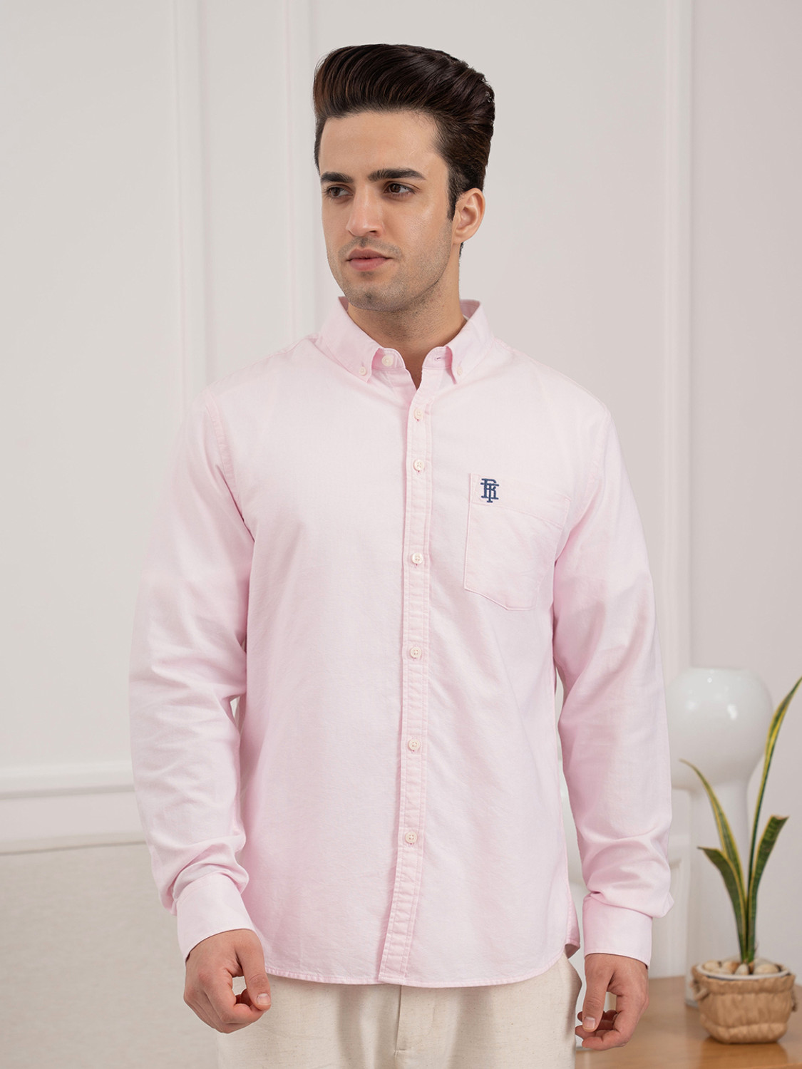 Image of RED TAPE Men Solid Casual Pink Shirt