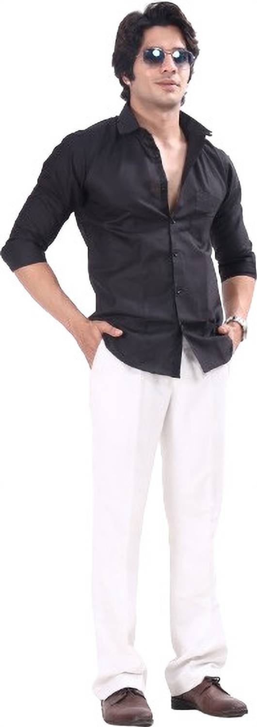 AKAIKA Men Solid Casual Black Shirt