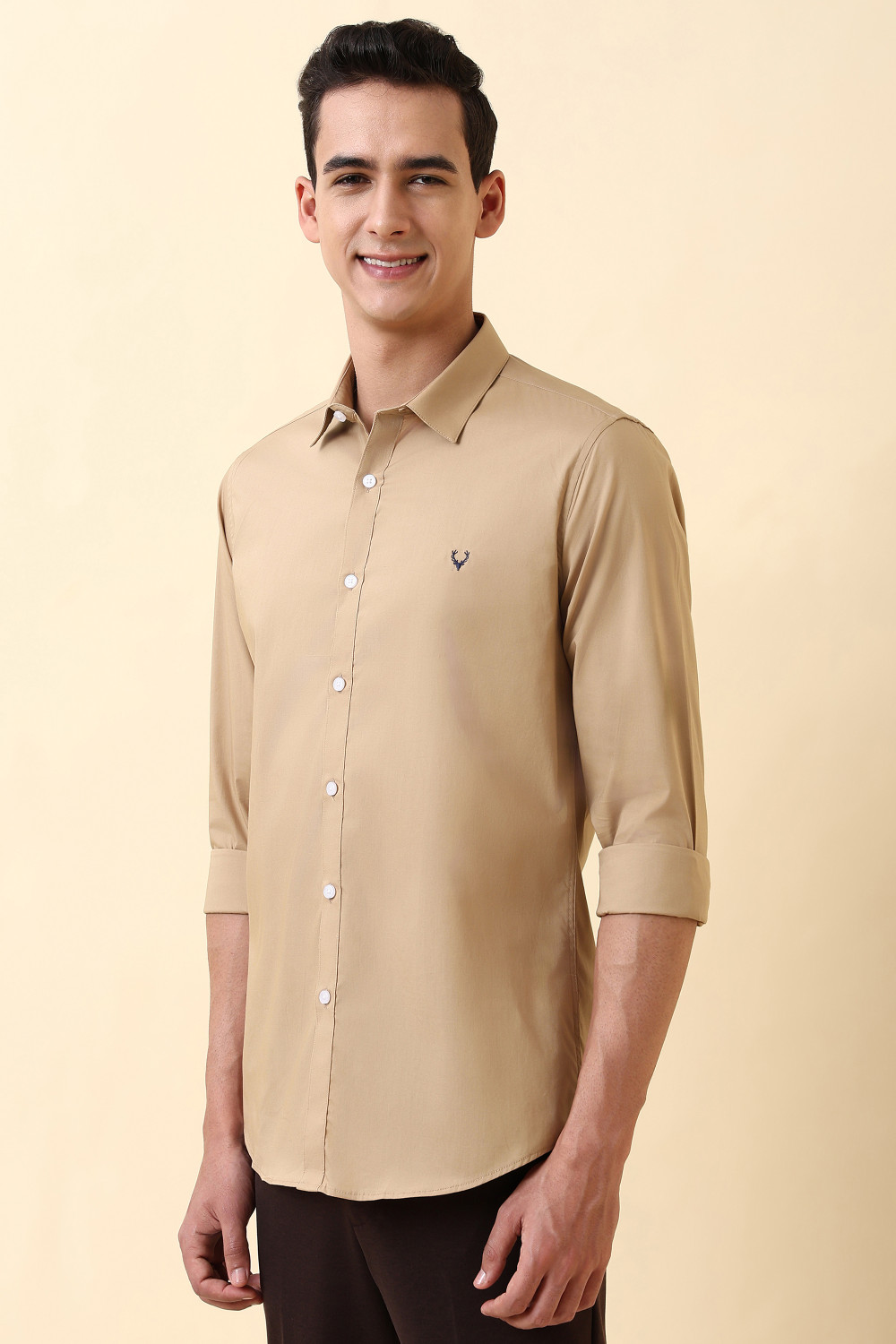 Image of Allen Solly Men Solid Casual Beige Shirt