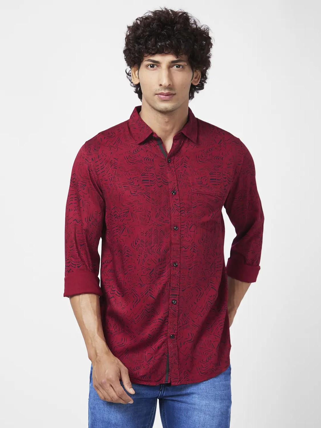 Image of Spykar Men Printed Casual Red, Black Shirt