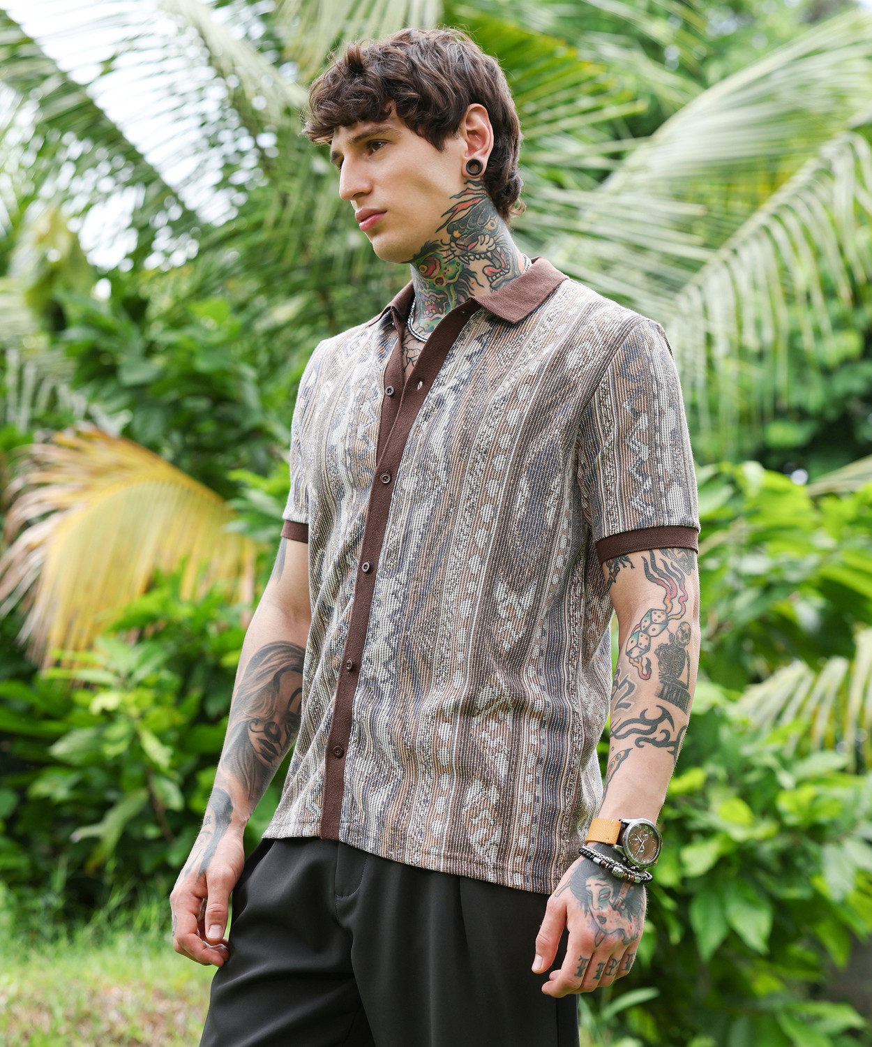 Image of CAMPUS SUTRA Men Self Design Casual Brown Shirt
