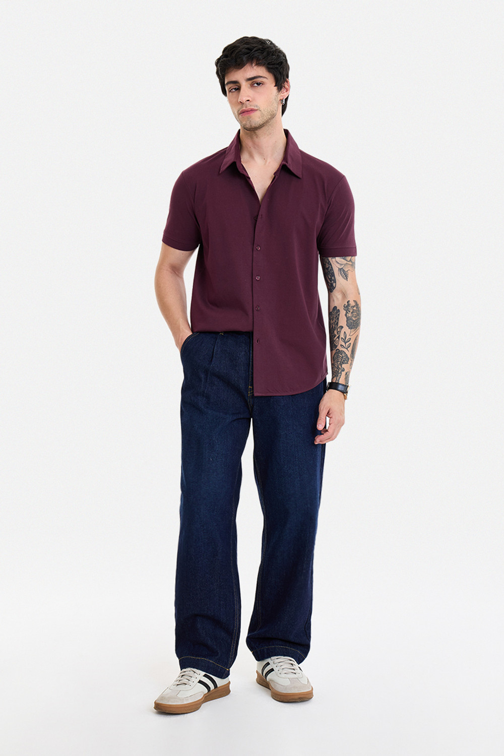 Image of Snitch Men Regular Fit Solid Spread Collar Casual Shirt