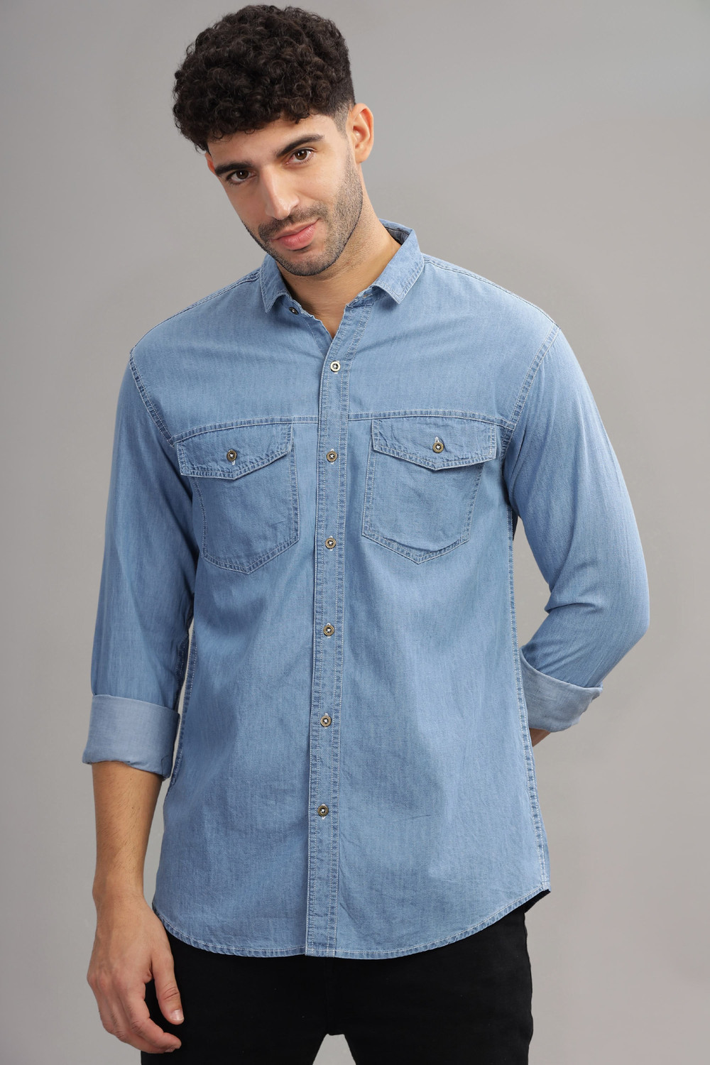 Image of shardha enterprise Men Washed Casual Blue Shirt