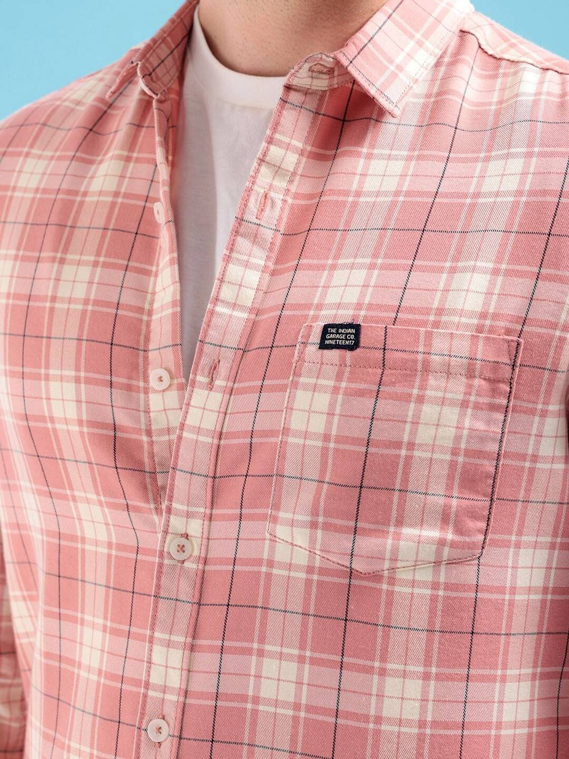 The Indian Garage Co. Men Pink Checkered Casual Shirt - Image 2
