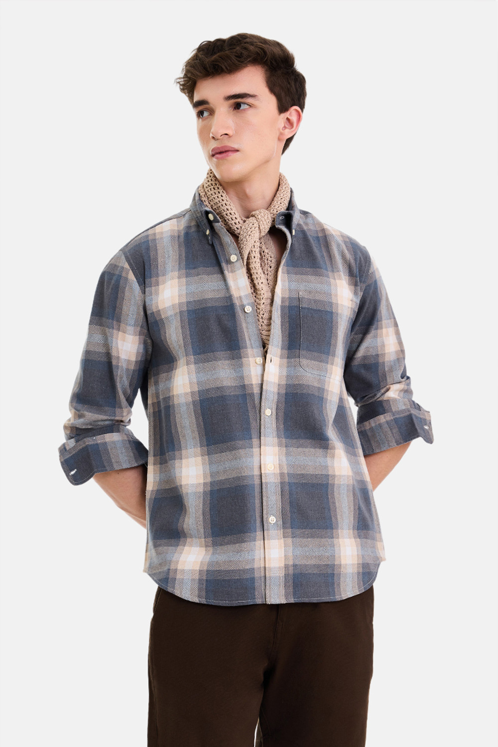 Image of Snitch Men Checkered Casual Blue Shirt