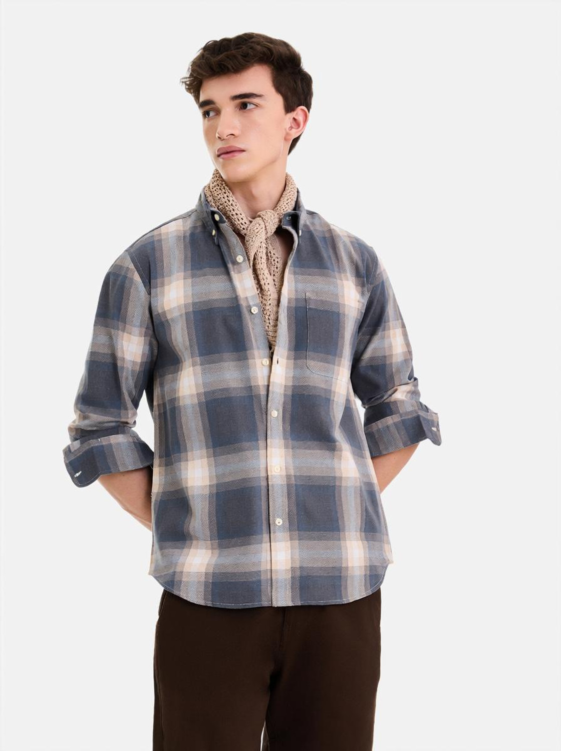 Image of Snitch Men Checkered Casual Blue Shirt