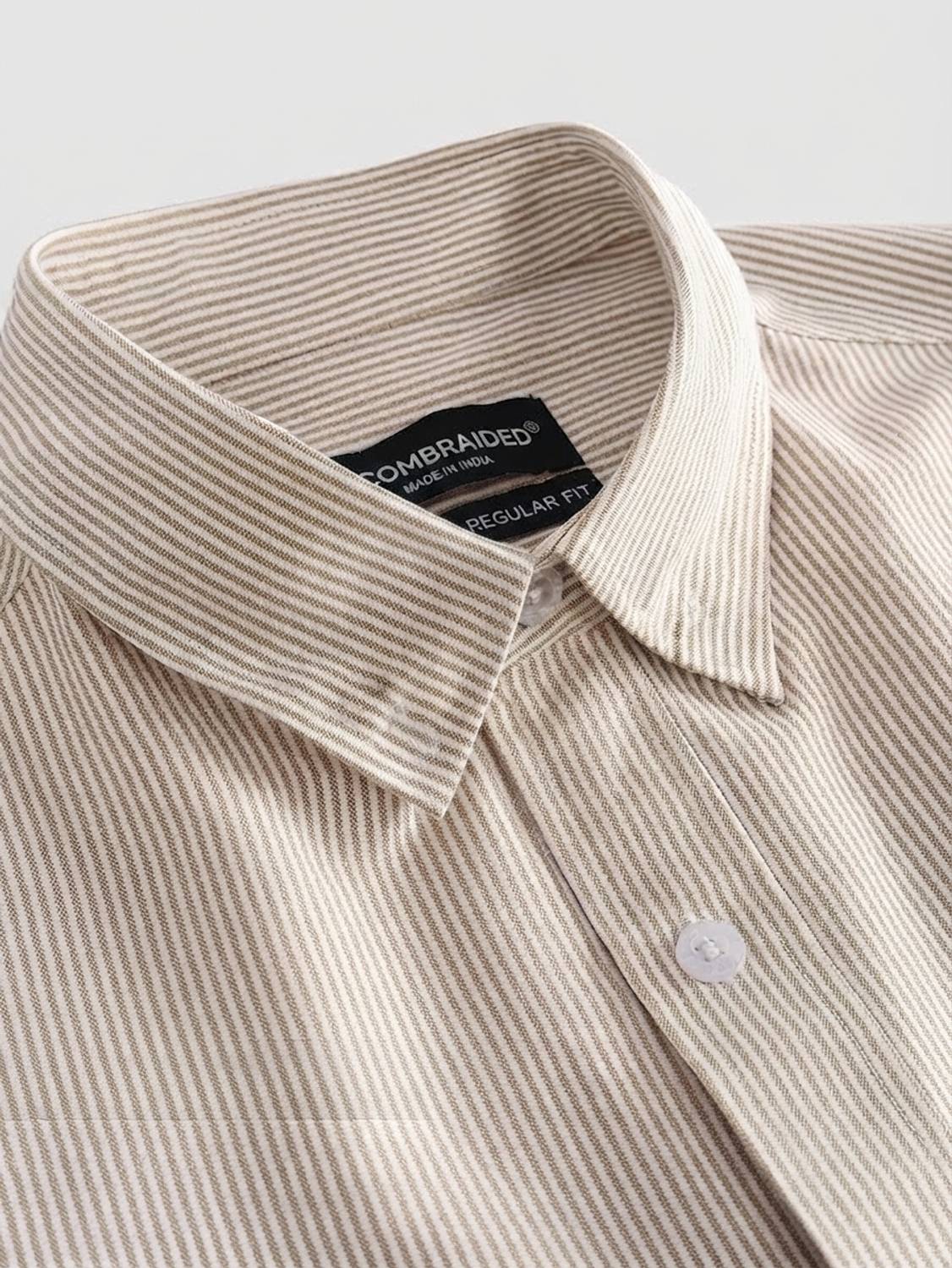 COMBRAIDED Men Striped Casual Beige Shirt - Image 2