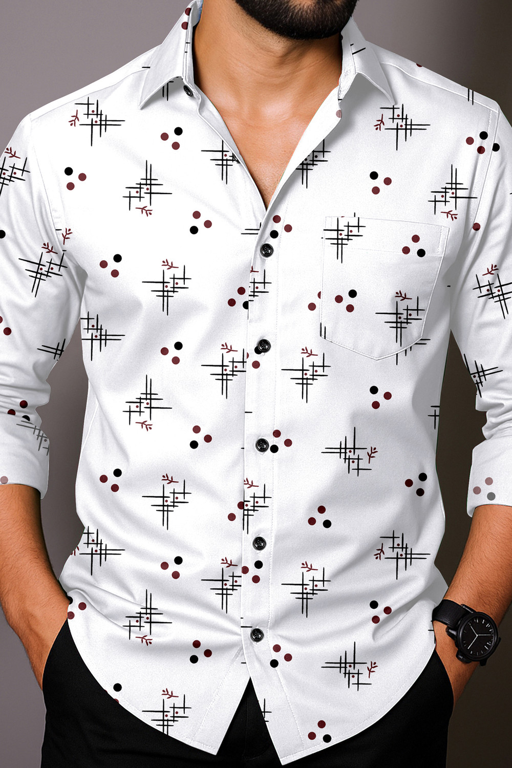 Image of RUHISHVA FASHION Men Printed Casual Brown, White Shirt
