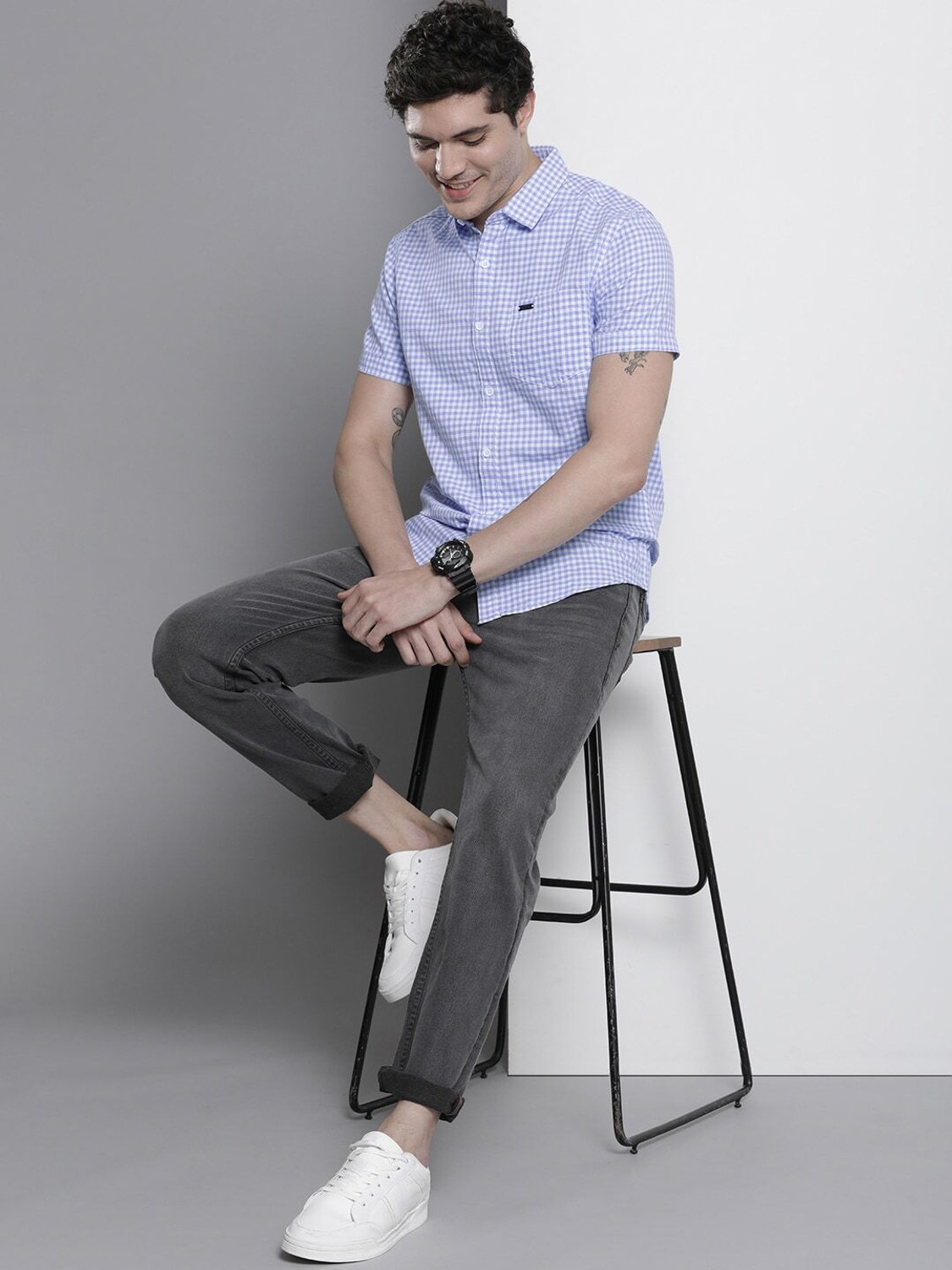 Image of The Indian Garage Co. Men Checkered Casual Purple Shirt