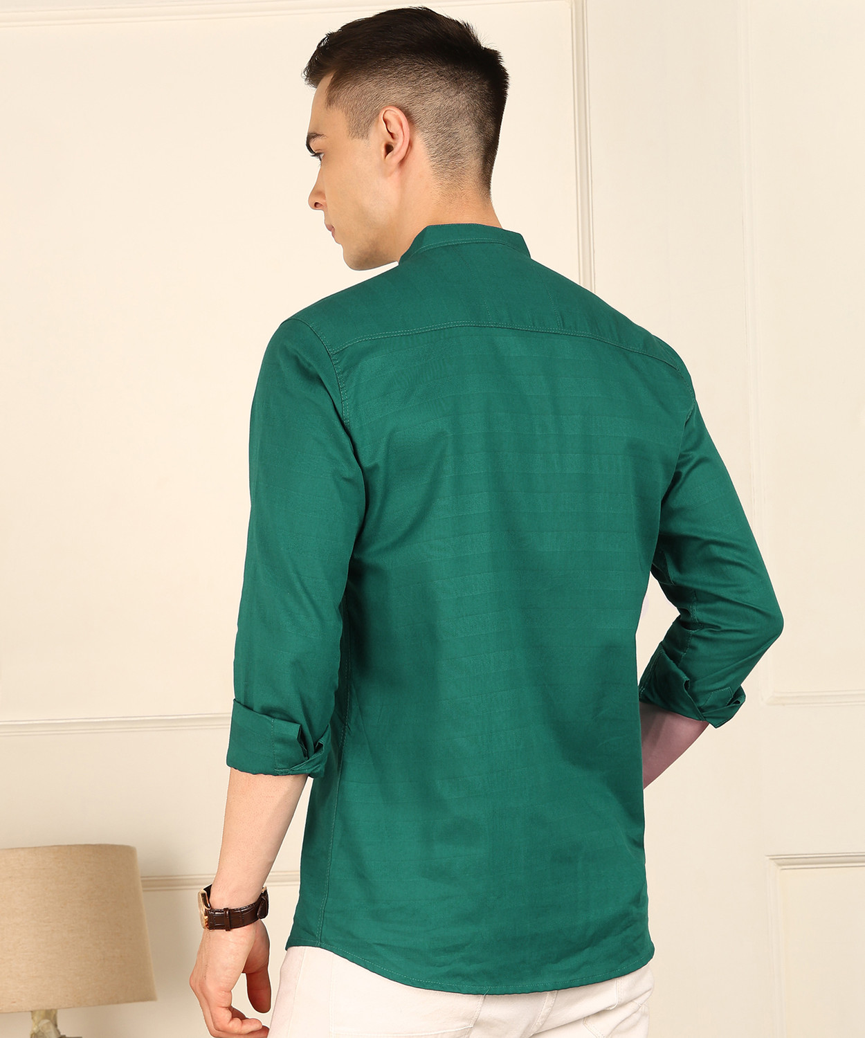 Image of FUBAR Men Self Design Casual Dark Green Shirt
