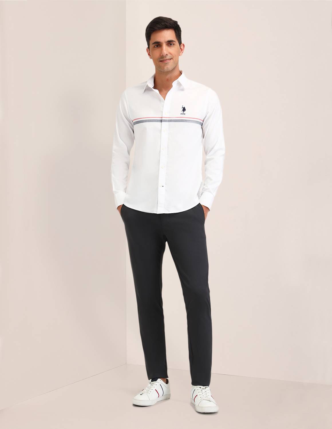 U.S. POLO ASSN. Men Striped Casual White Shirt - Image 3