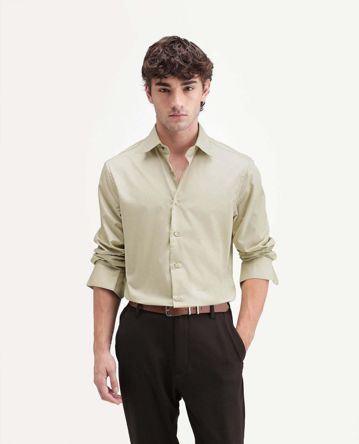 Image of RARE RABBIT Men Solid Casual Green Shirt