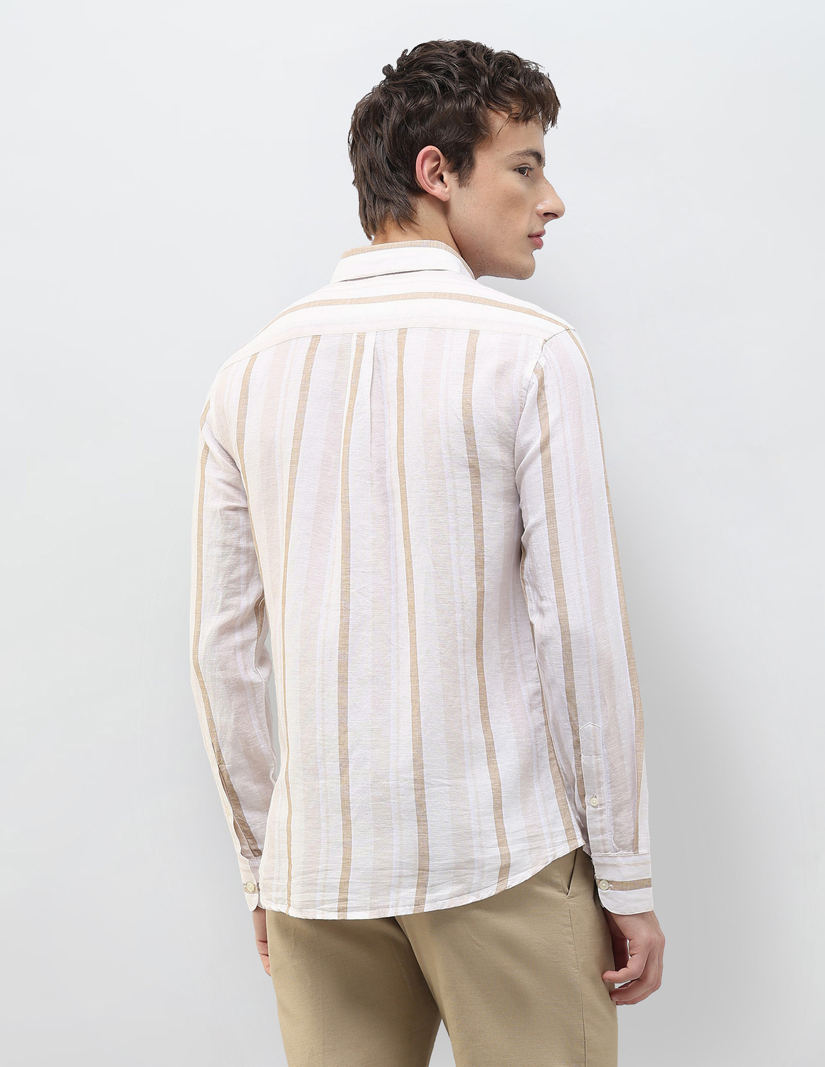 Image of U.S. POLO ASSN. Men Striped Casual Beige Shirt