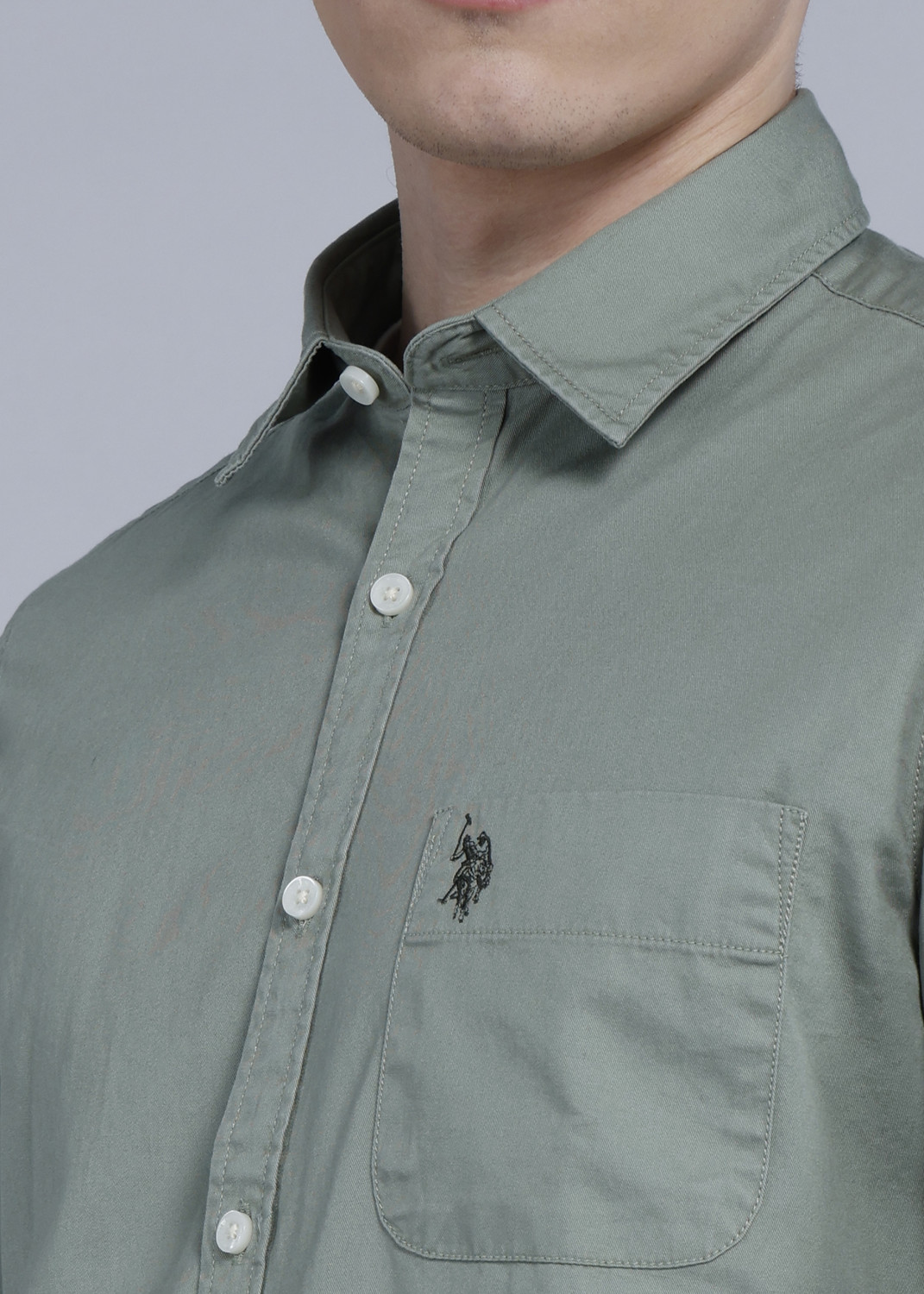 Image of U.S. Polo Assn. Denim Co. Men Solid Casual Green Shirt