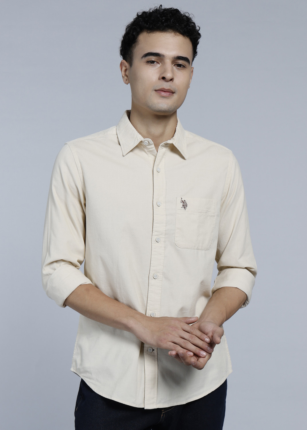 Image of U.S. Polo Assn. Denim Co. Men Solid Casual Beige Shirt