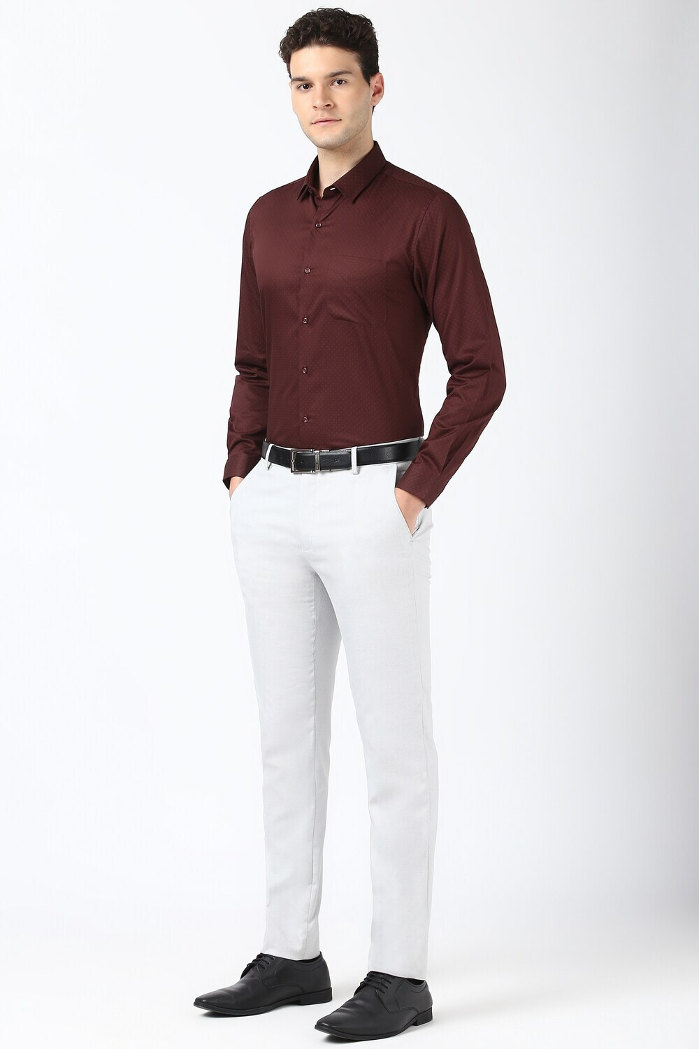 Image of PETER ENGLAND Men Self Design Formal Maroon Shirt