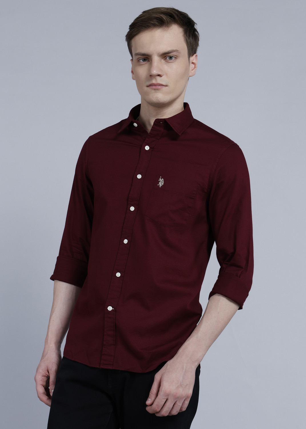 Image of U.S. POLO ASSN. Men Solid Casual Maroon Shirt
