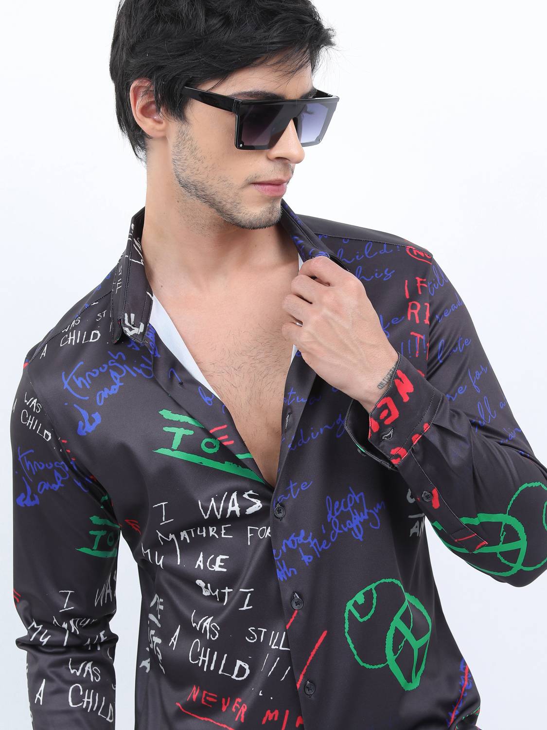 KETCH Men Slim Fit Printed Cut Away Collar Casual Shirt