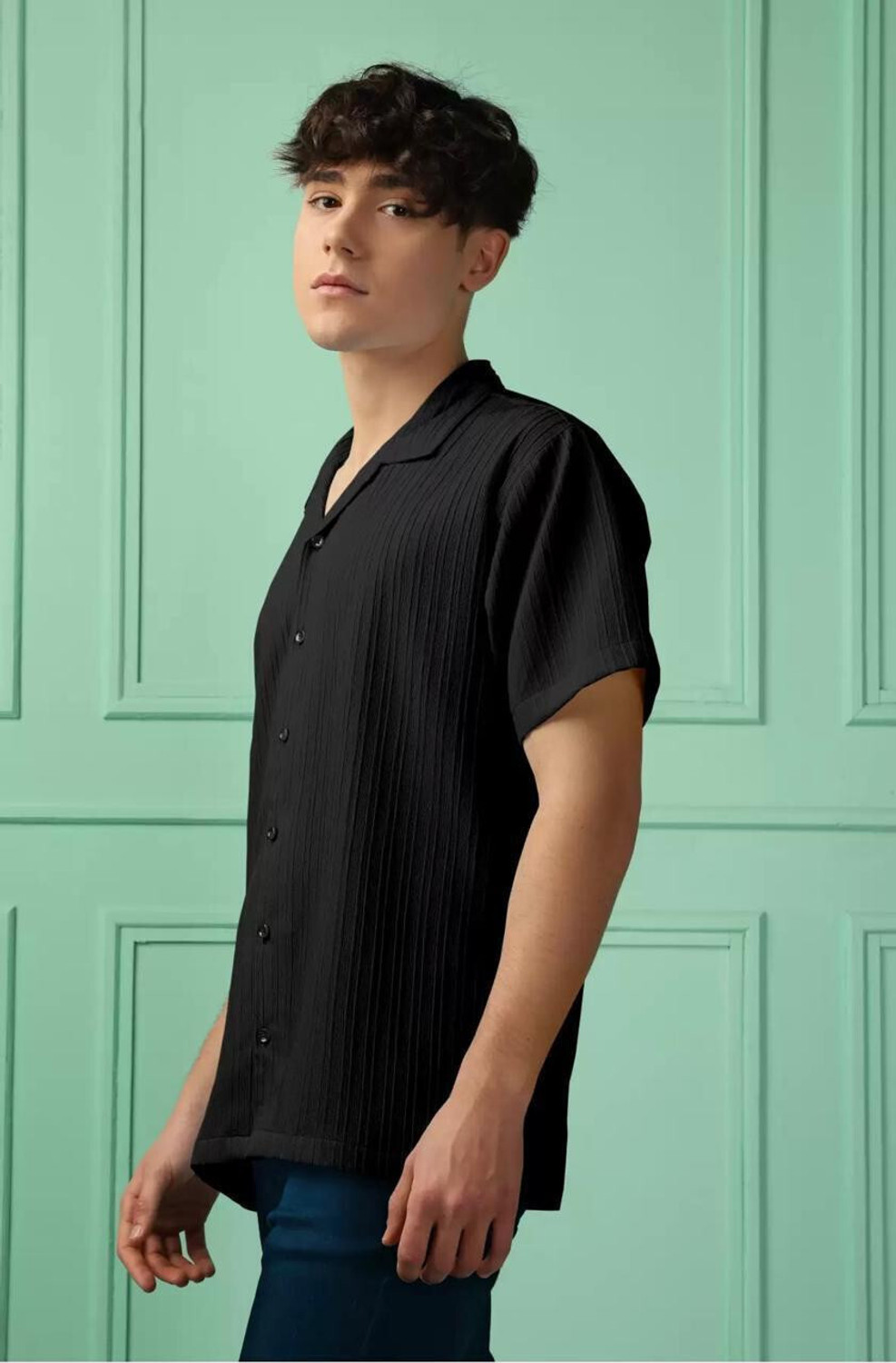 Image of VRLOOKS Men Self Design Casual White, Black Shirt