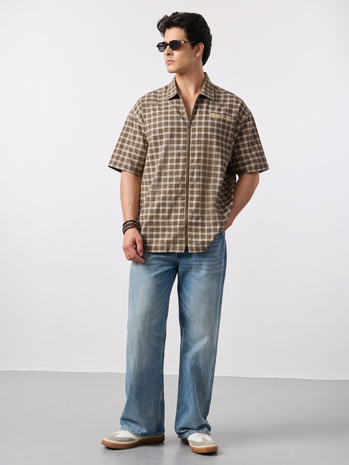 Image of The Souled Store Men Checkered, Graphic Print Casual Brown Shirt