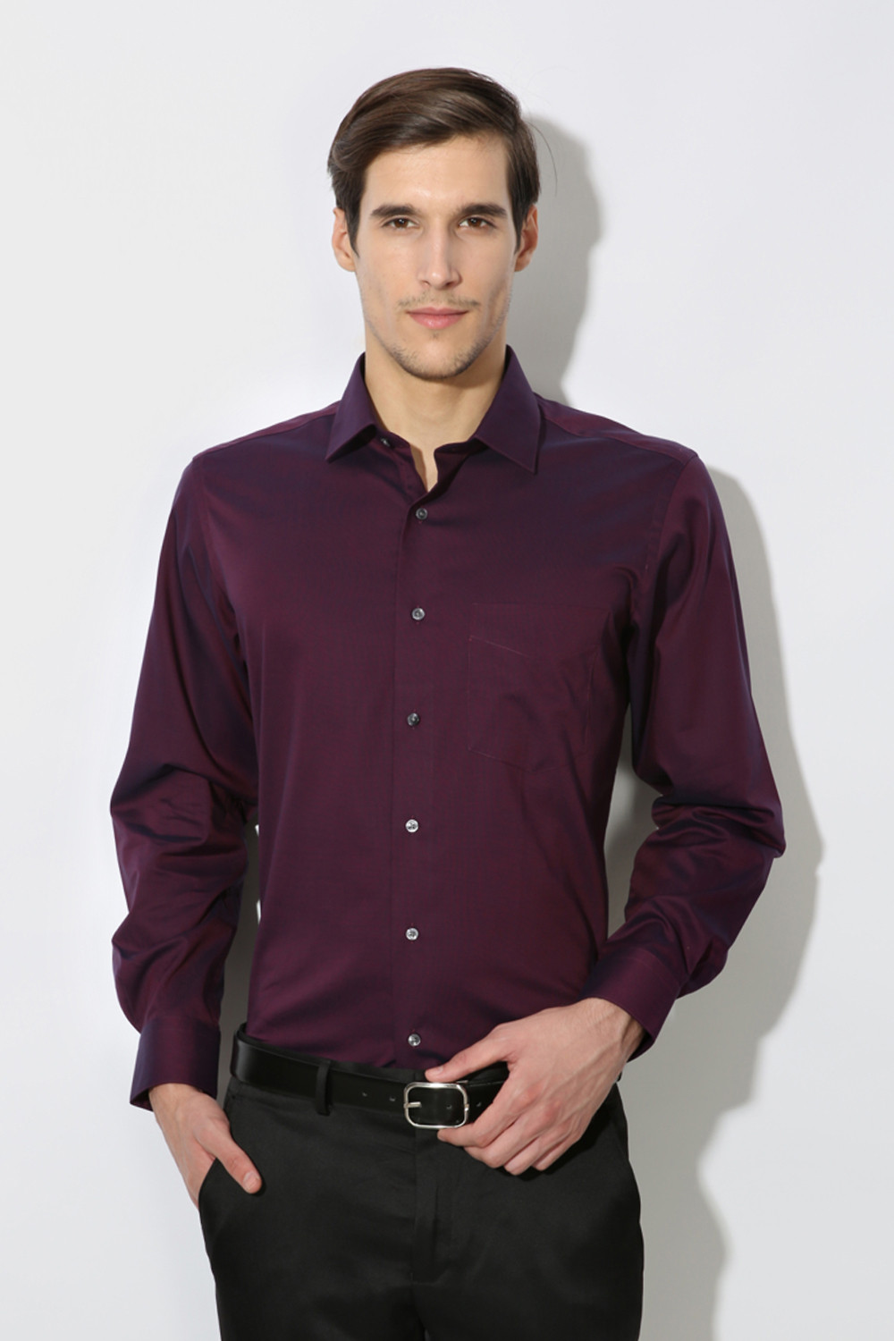Image of VAN HEUSEN Men Solid Formal Purple Shirt
